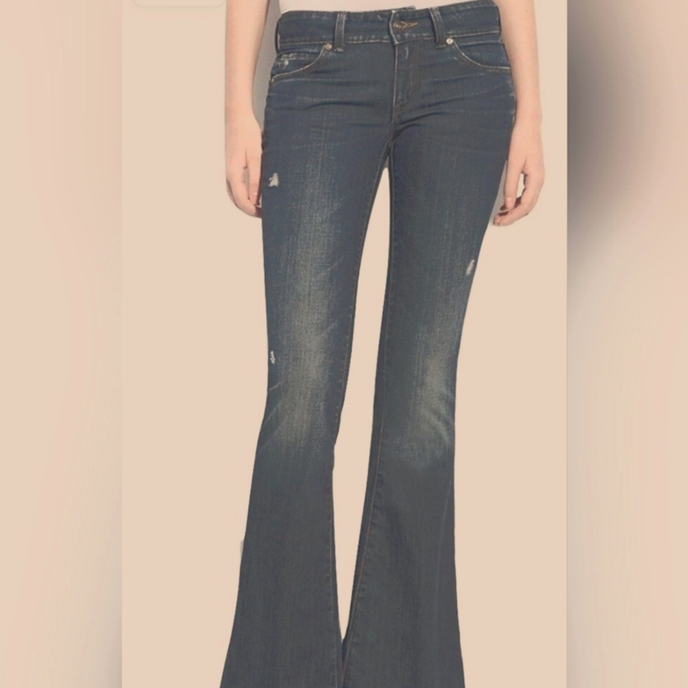 VINCE Mykonos Dark Denim, Flared 5 Pocket Jeans. Flat Waist 16"